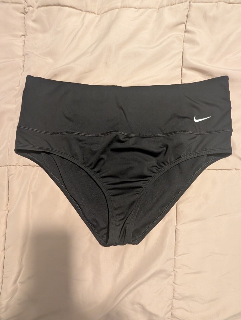 Nike Black High-Waist Bikini Swim Bottoms with White Swoosh